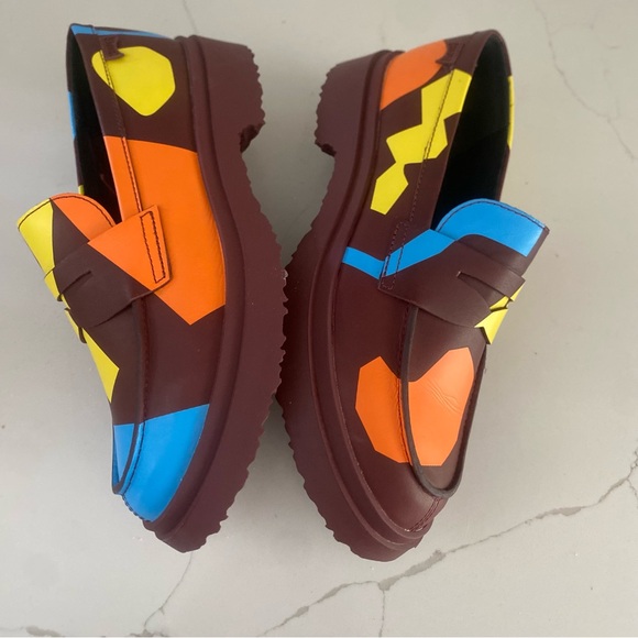 NWT CAMPER WALDEN TWINS MULTI COLOR BLOCK LEATHER SLIP ON LOAFERS SIZE 9 - Picture 5 of 7